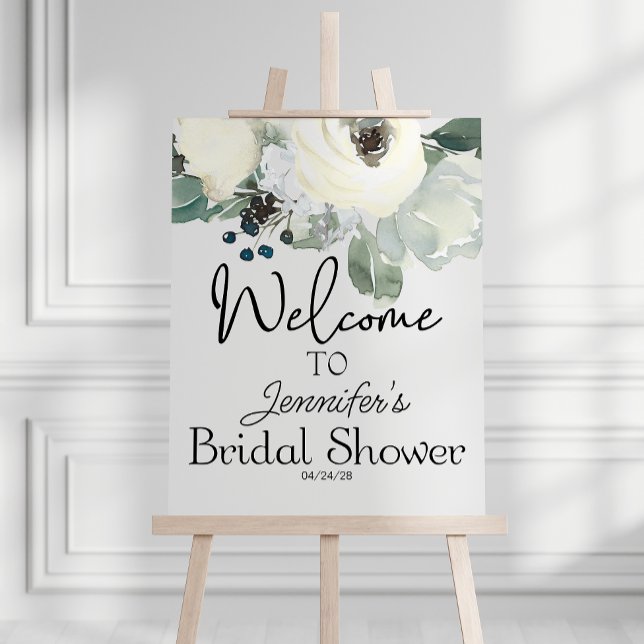 Ivory White Floral Elegant Blooms Bridal Shower Poster (Creator Uploaded)