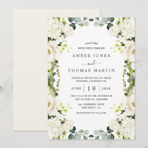 Ivory White Floral Elegant Wedding  Invitation