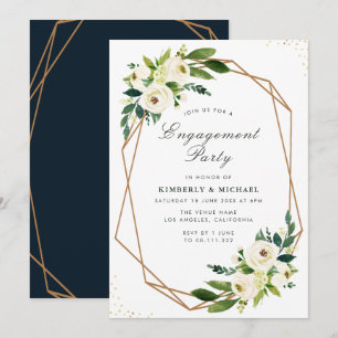 ivory white floral geometric engagement party invitation