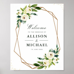 Ivory white floral geometric wedding sign