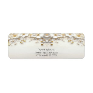 Ivory White Floral Gold Leave Return Address Label