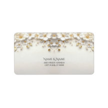 Ivory White Floral Gold Leave Return Address Label