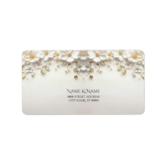 Ivory White Floral Gold Leave Return Address Label