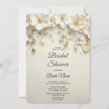 Ivory White Floral Gold Leaves Bridal Shower