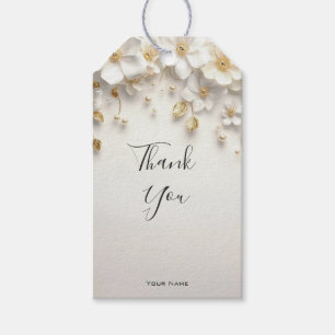 Ivory White Floral Gold Leaves Gift Tag