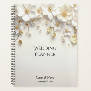 Ivory White Floral Gold Leaves Planner