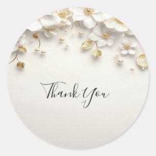 Ivory White Floral Gold Leaves Sticker