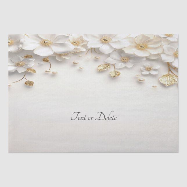 Ivory White Floral Gold Leaves Tissue Paper (Front)