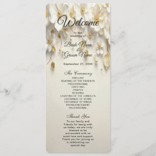 Ivory White Floral Gold Leaves Wedding Program Programme