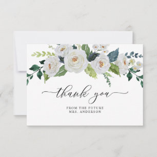 Ivory White Floral Greenery Elegant Bridal Shower  Thank You Card