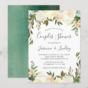 Ivory White Floral Greenery Wedding Couples Shower Invitation