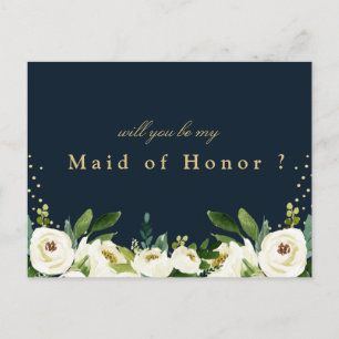 ivory white floral maid of honour proposal card
