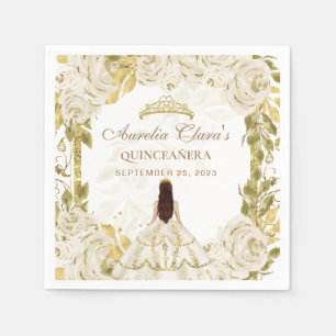 Ivory White Floral Princess Gold Arch Quinceanera Napkin