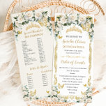 Ivory White Floral Quinceañera Order of Events Programme<br><div class="desc">Personalise this double sided chic slim program card easily and quickly, simply press the Edit Using Design Tools button to further re-arrange and format the style and placement of the text. Perfect for Quinceañera, Sweet 16, 18th Birthday, Princess Party, Debutante Ball, Bridal Shower, Baptism / Christening and more occasion! Matching...</div>