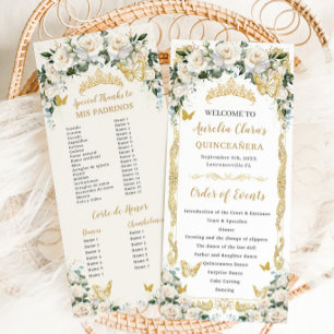 Ivory White Floral Quinceañera Order of Events Programme