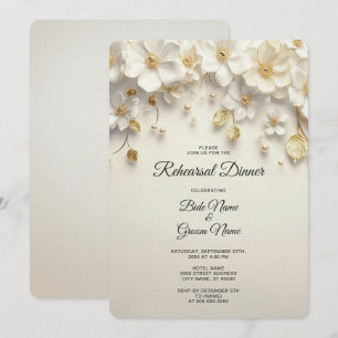 Ivory White Floral Rehearsal Dinner Invitation