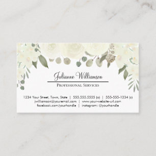 Ivory White Floral Simple Personal Professional Business Card