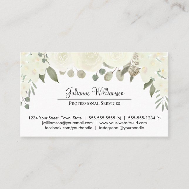 Ivory White Floral Simple Personal Professional Business Card (Front)