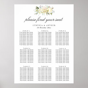 ivory white floral wedding seating chart