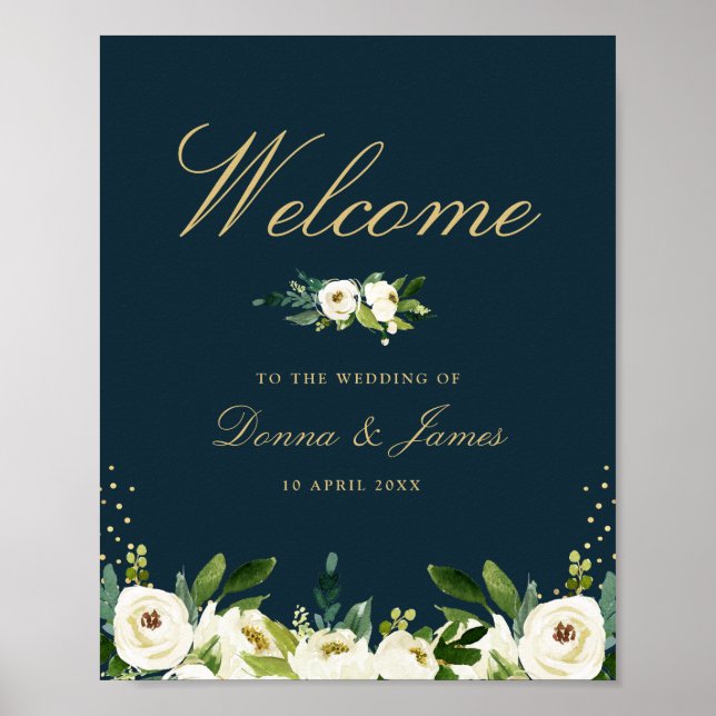 ivory white floral wedding welcome sign (Front)