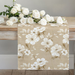 Ivory white flower earthy beige elegant table runn long table runner