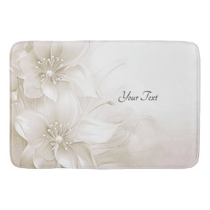 Ivory White Flowers Bath Mat