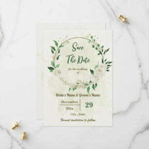 ivory white flowers botanical wedding save the date