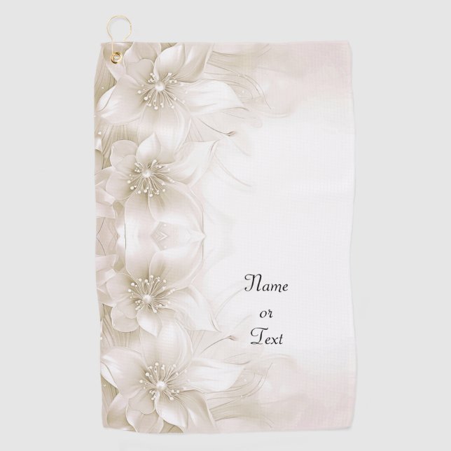 Ivory White Flowers Golf Towel (Front)