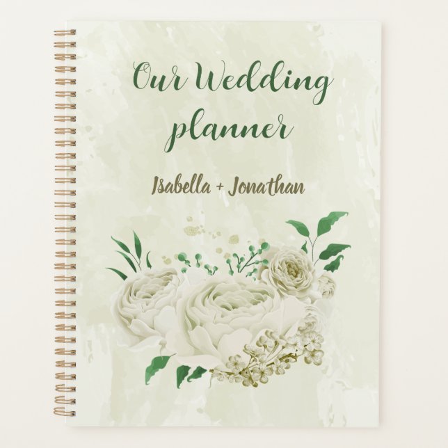 Ivory white flowers greenery wedding planner (Front)