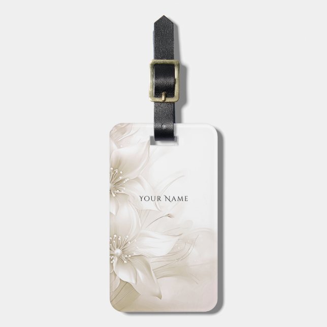 Ivory White Flowers Luggage Tag (Front Vertical)