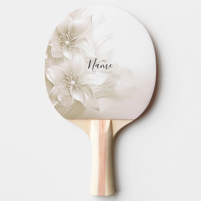 Ivory White Flowers Ping Pong Paddle (Front)