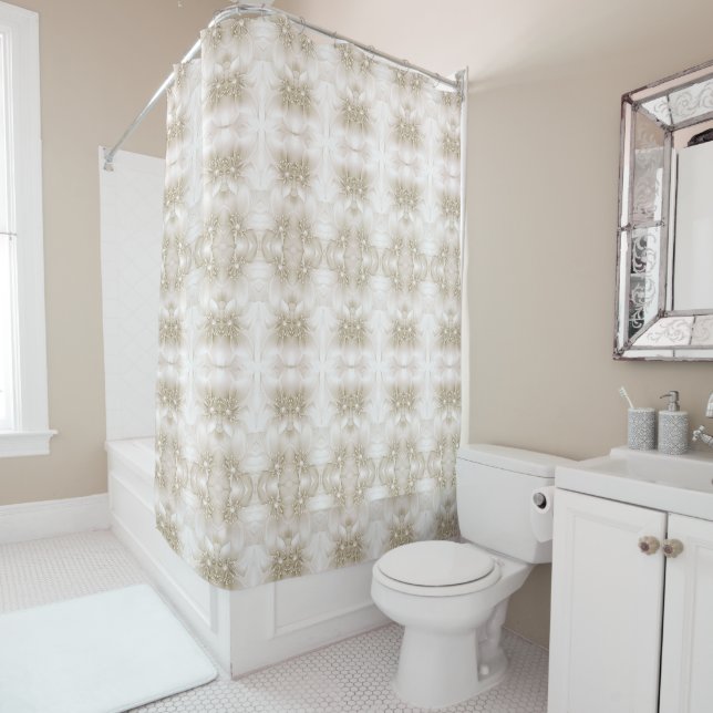 Ivory White Flowers Shower Curtain (In Situ)