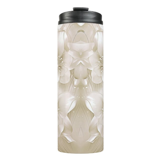 Ivory White Flowers Thermal Tumbler (Front)
