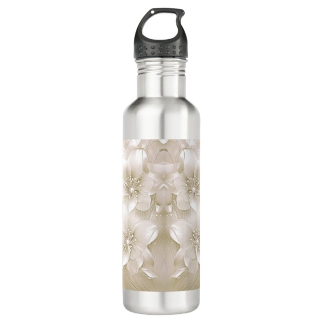 Ivory White Flowers Water Bottle (Front)