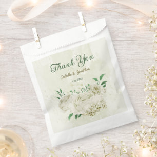 ivory white flowers wedding favour bags