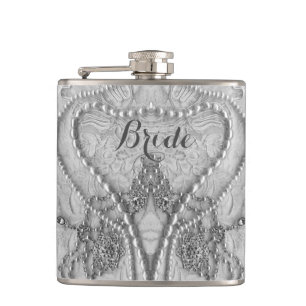 Ivory White Girly Lace And Purls Bride Flask