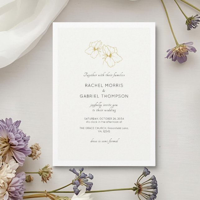 Ivory & White Gold Floral Script Wedding  Save The Date (Creator Uploaded)
