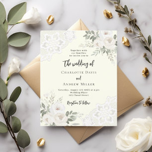 Ivory white lace floral wedding invitation