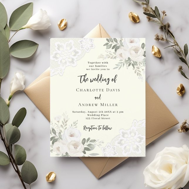 Ivory white lace floral wedding invitation (Creator Uploaded)