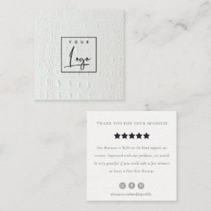 Ivory White Leather Texture Logo Review Request Square Business Card