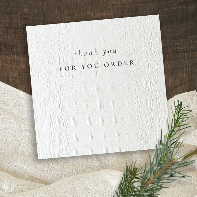 Ivory White Leather Texture Thank Your For Order Square Business Card (Creator Uploaded)