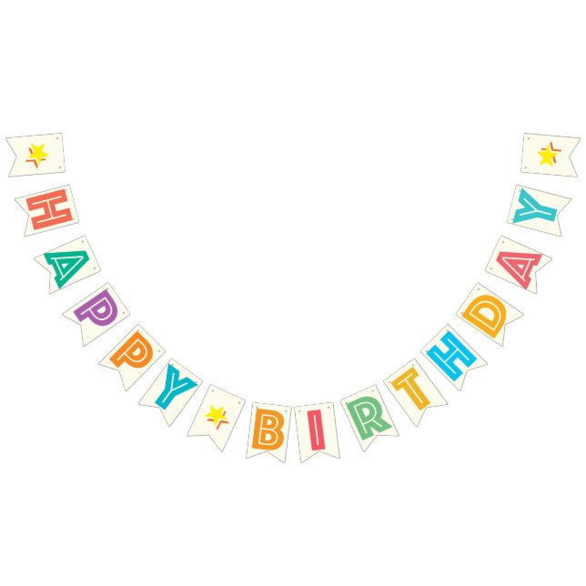 IVORY WHITE & MULTICOLOR TEXT ☆ HAPPY ☆ BIRTHDAY ☆ BUNTING  (All)