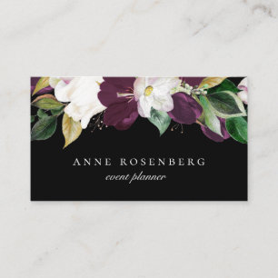 Ivory White Plum Purple Floral Black Business Card