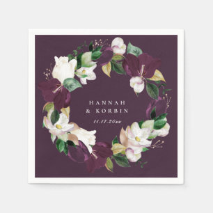 Ivory White Plum Purple Floral Wreath Plum Napkin