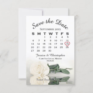 Ivory White Rose Elegant Wedding Calendar Save The Date
