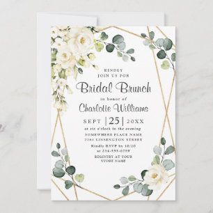 Ivory White Rose Eucalyptus Greenery Bridal Brunch Invitation