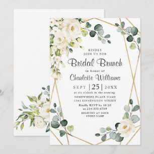Ivory White Rose Eucalyptus Greenery Bridal Brunch Invitation
