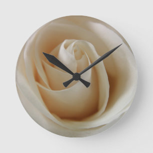 Ivory White Rose Flower Floral Photo Round Clock