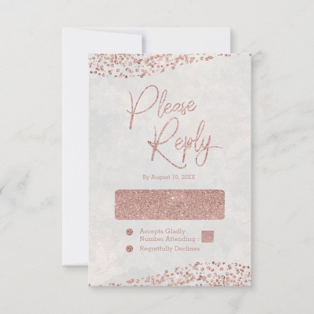 Ivory White & Rose Gold Glam Wedding Reply RSVP (Front)