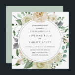 Ivory White Rose Hydrangea Floral Wedding Invitation<br><div class="desc">An elegant floral frame surrounds your wedding information. This stunning DIY wedding invitation template features large ivory roses and hydrangeas with small pops of blush pink buds and hydrangea flowers. The back of the wedding invitation is a soft sage green.The open and airy leaves and vines create a modern botanical...</div>